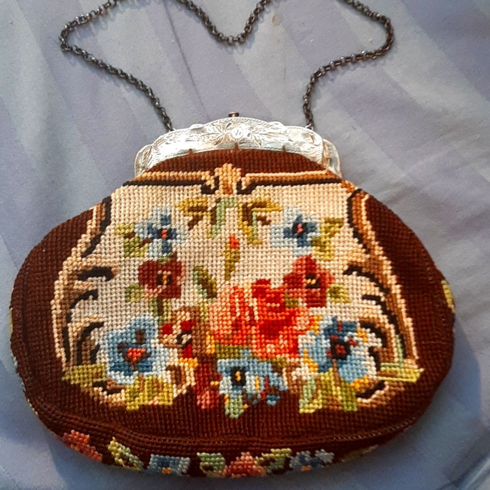 Dutch 833 sterling needlepoint purse